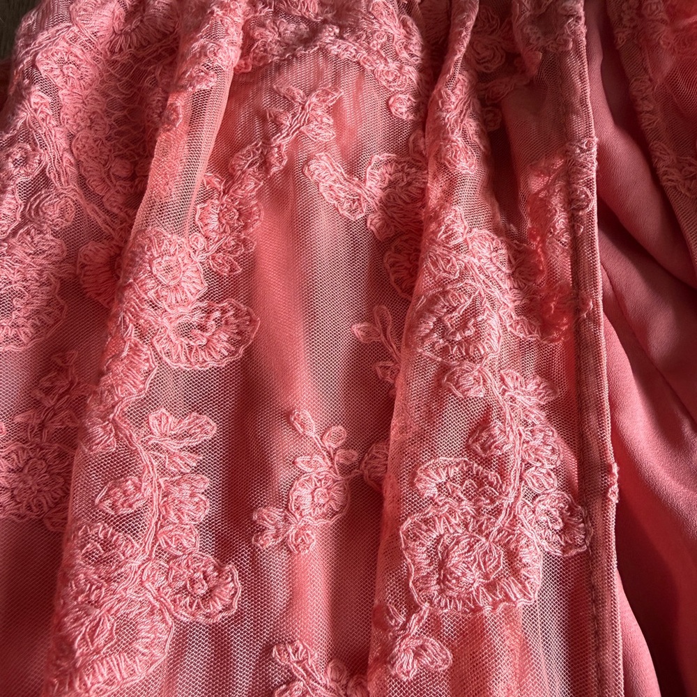🍑 NWOT Entro Peach/Coral Lace Maxi Dress w/ lined Shorts - Picture 13 of 15
